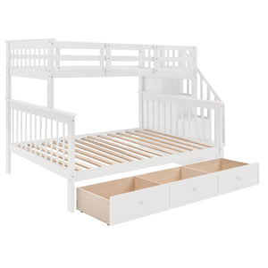 Stairway Bunk Bed With Storage And Guard Rail For Bedroom