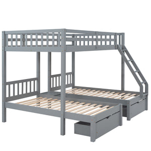 Triple Bunk Bed With Drawers And Guardrails