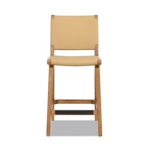 Pierre - Farmhouse Saddle Kitchen Island Counter Stool With Back - Sunkissed Beige Leather / Natural
