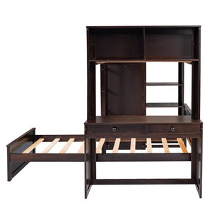 Loft Bed With A Stand Alone Bed, Shelves, Desk, And Wardrobe