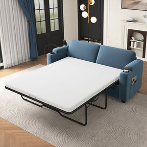 Corduroy Sleeper Sofa Loveseat Sofa With Full Size Mattress, 2 USB Ports, 2 Cup Holders, 2 Side Pockets And Phone Holder