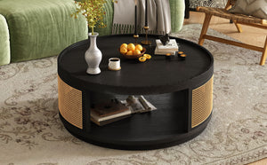 Round Cane Coffee Table With Rattan Side