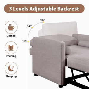 3 In 1 Convertible Sleeper Chair With Adjustable Backrest, Lounger Chair Turns Into Bed