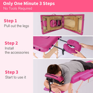 Massage Table Portable Massage Bed Lash Bed With Carrying Case Spa Table Height Adjustable, Salon Bed Face Cradle Bed - Rose