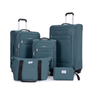 5 Piece Set, Softshell Suitcase Spinner Wheels