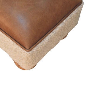 Vintage Leather Boucle Ball Footstool - Brown