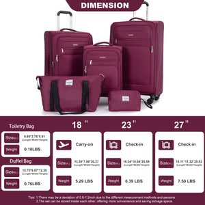 5 Piece Set, Softshell Suitcase Spinner Wheels