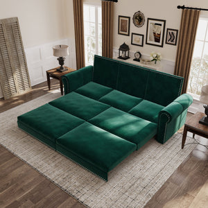 Pull Out Sofa Bed 3 In 1 Velvet Convertible Sleeper Sofa With Nailhead Trim & Rolled Arm, Multi Functional