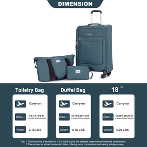 3 Piece Luggage Sets, Softshell Suitcase Spinner Wheels