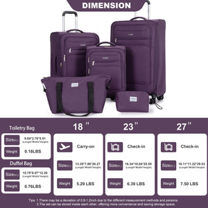 5 Piece Set, Softshell Suitcase Spinner Wheels