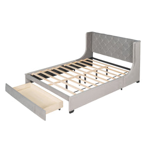 Storage Bed Velvet Upholstered Platform Bed With Wingback Headboard And A Big Drawer