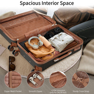 4 Piece Luggage Set Suitcase Set, Abs Hard Shell Lightweight Expandable Travel Luggage With 4 Packing Cubes, Tsa Lock, Spinner Wheels (16 / 20 / 24 / 28) - Coffee