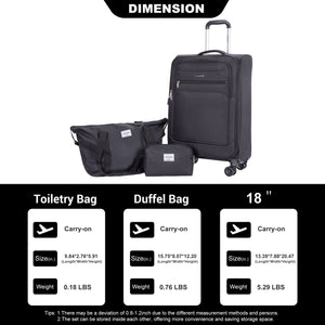 3 Piece Luggage Sets, Softshell Suitcase Spinner Wheels