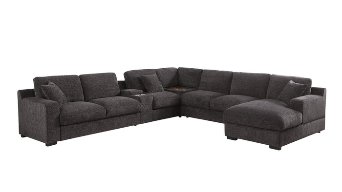 Celine - Chenille Fabric Corner Sectional Sofa With Right Facing Chaise, Cupholders, And Charging Ports - Gray