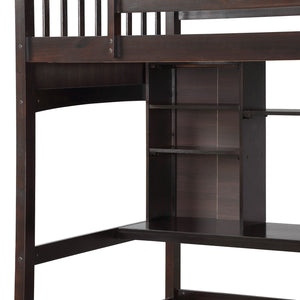 Loft Bed With Storage Shelves, Desk And Ladder