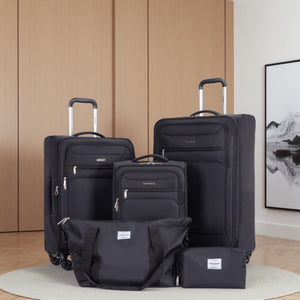 5 Piece Set, Softshell Suitcase Spinner Wheels