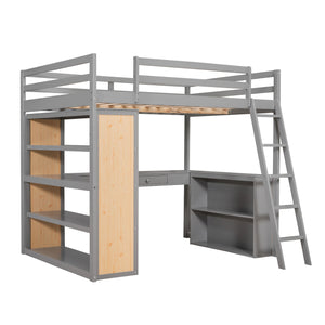Loft Bed With Ladder, Shelves, And Desk