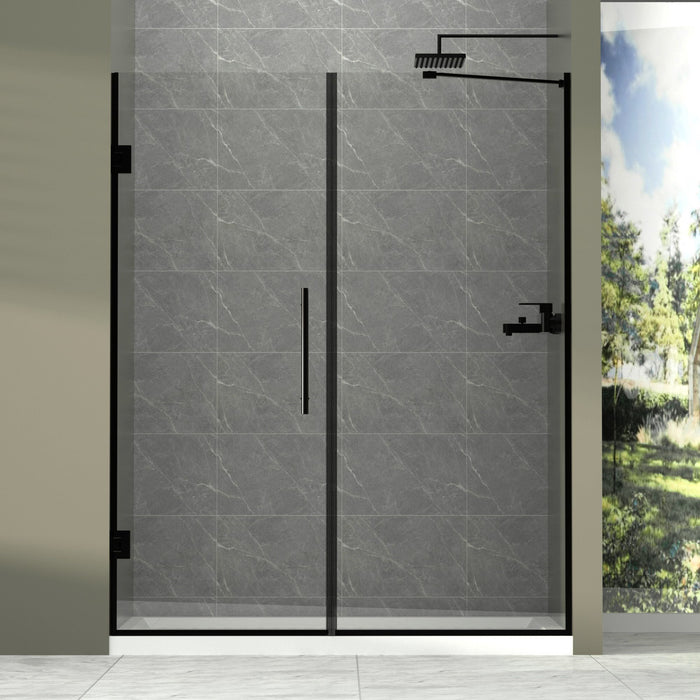 Semi-Frameless Double Hinges Shower Door In Matte, Tempered Glass, Reversible Installation - Black