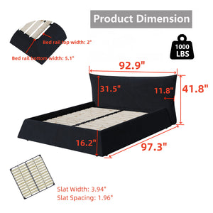 Upholstered Platform Bed With Special Shaped Velvet Headboard