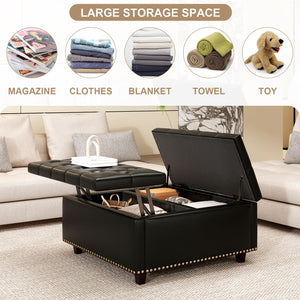 Large Square Storage Ottoman With 2 Storage Doors