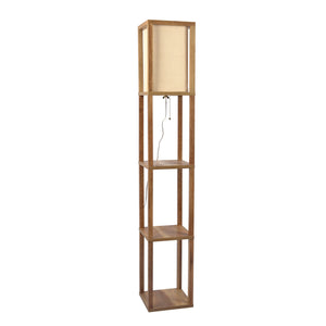 Pinnacle - Shelf Floor Lamp For Bedroom / Living Room, Long Shade - Natural Wood / White