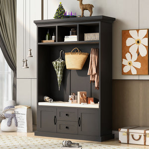 Hall Tree With 3 Hooks, Coat Hanger, Entryway Bench, Storage Bench, 3 In 1 Design