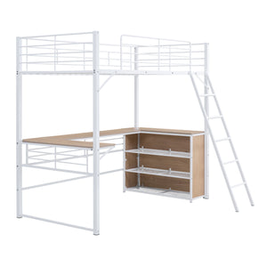 Loft Bed & 3 Layers Of Shelves And L-Shaped Desk