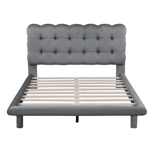 Platform Bed With LED Frame, Thick & Soft And Button Tufted Design Headboard