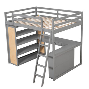 Loft Bed With Ladder, Shelves, And Desk