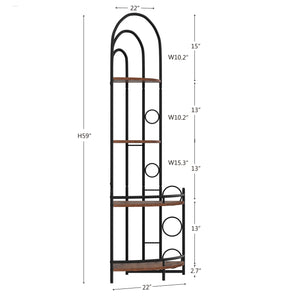 4 Tier Corner Bookshelf, Modern Style, Plant Stand With Metal Frame - Antique Brown / Black