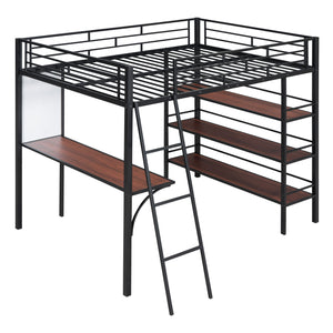 Bed With 3 Layers Of Shelves And Desk, Stylish Frame Bed