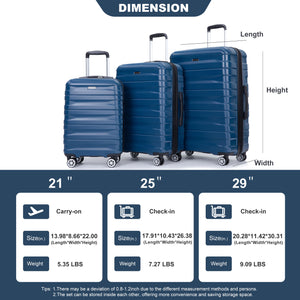 3 Piece Luggage Sets Lightweight & Durable Expandable Suitcase With Two Hooks